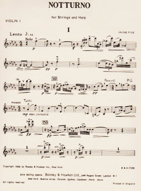 Schirmer Edition/IrvingFine: Notturno for Strings and Harp (Violin 1 Part only)