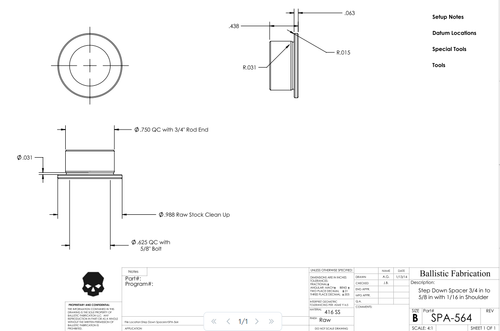 Step Down Spacer 3/4 in to 5/8 in with 1/16 in shoulder - Ballistic Fabrication