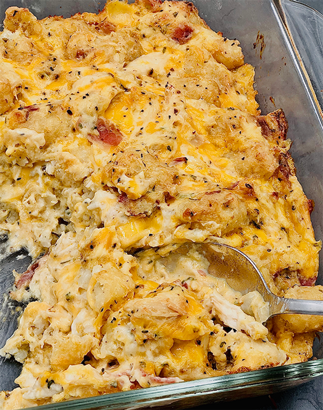 Cheesy Chicken and Tater Tot Casserole - Carmie's Kitchen