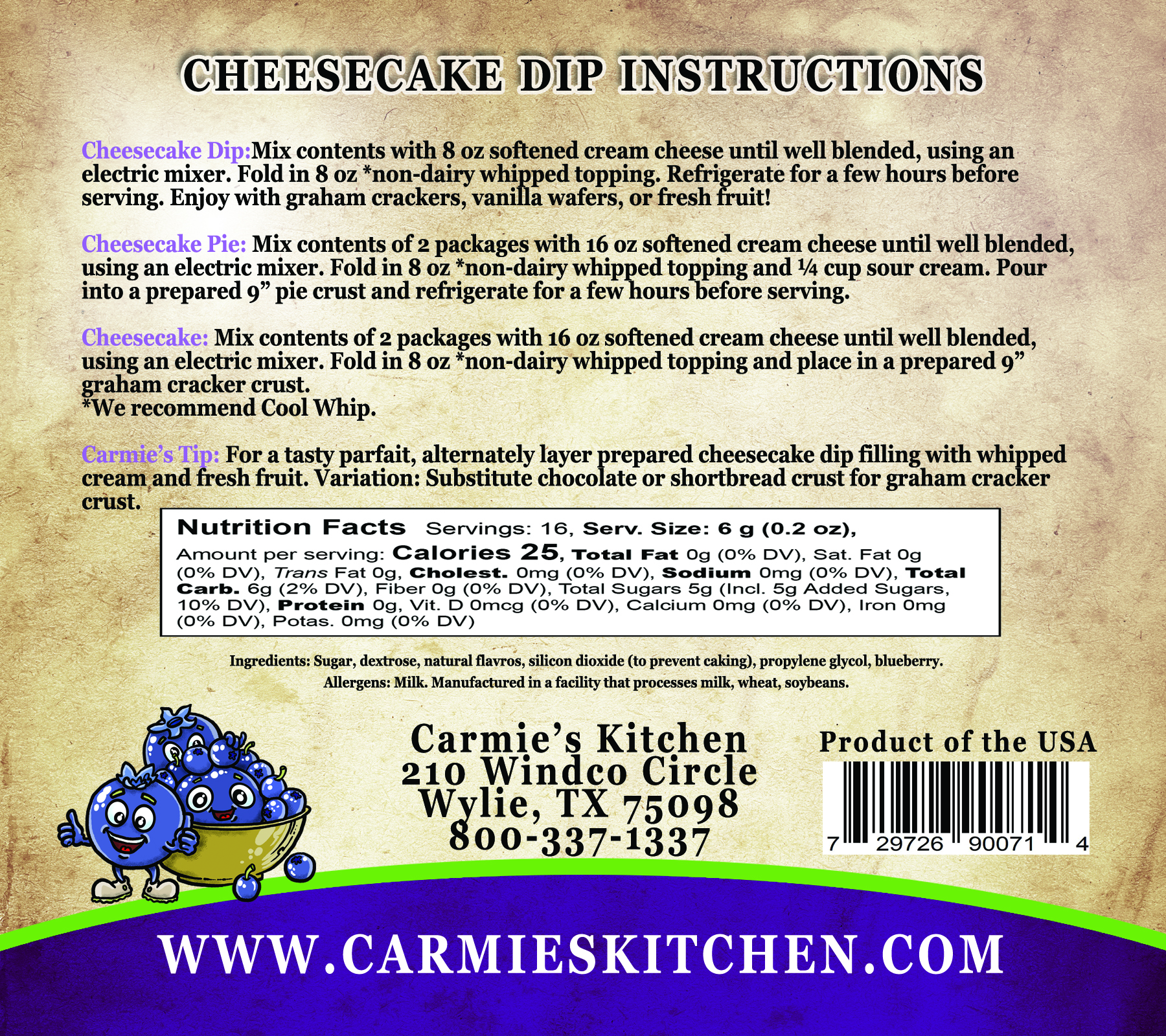 Wild Blueberry Cheesecake Dip Mix | All Natural | Carmie's Kitchen