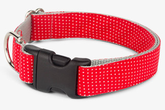 Red Pin Dots Fabric Dog Collar