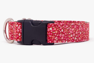 Red Petite Flowers Fabric Dog Collar