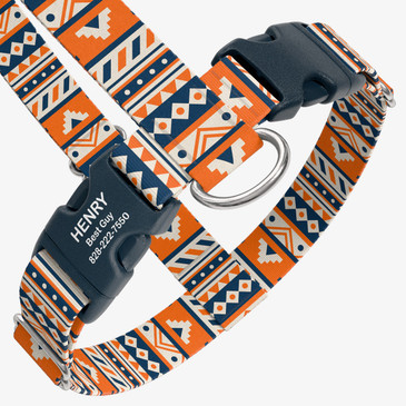 closeup view of harness with personalized buckle