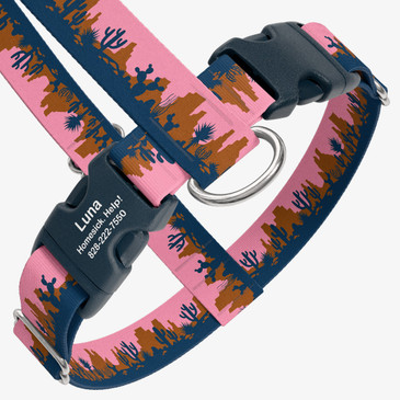 closeup view of harness with personalized buckle