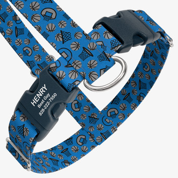 closeup view of harness with personalized buckle