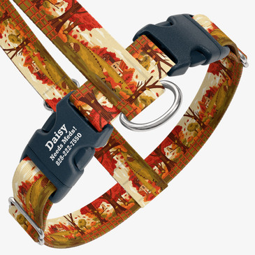 closeup view of harness with personalized buckle