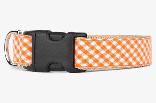 Orange Gingham Fabric Dog Collar