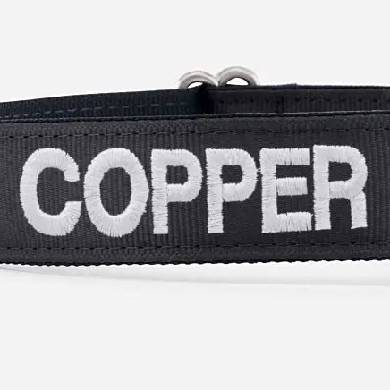 embroidered text on collar