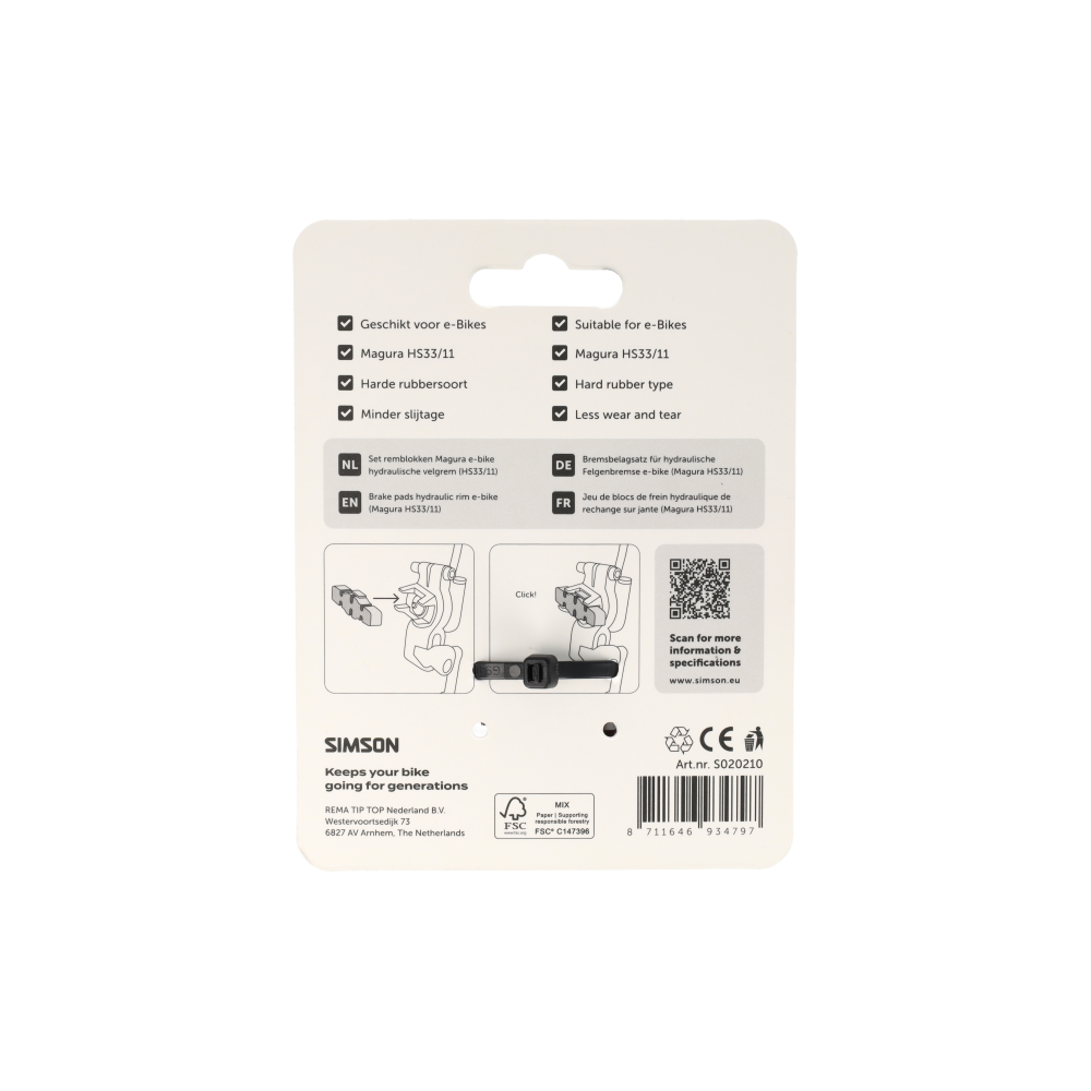 Simson E-bike Remblokken voor Magura Hydraulisch