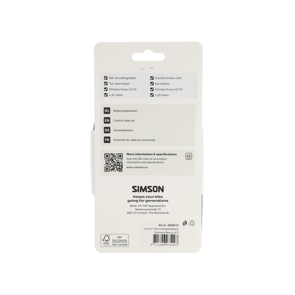 Simson Versnellingskabelset Shimano Nexus – Grijs