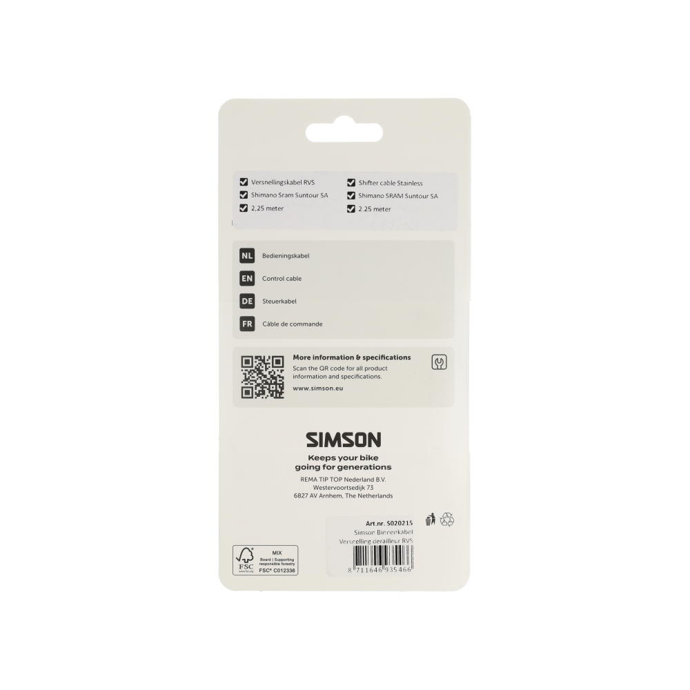 Simson Versnelling Binnenkabel Derailleur RVS – 2,25m