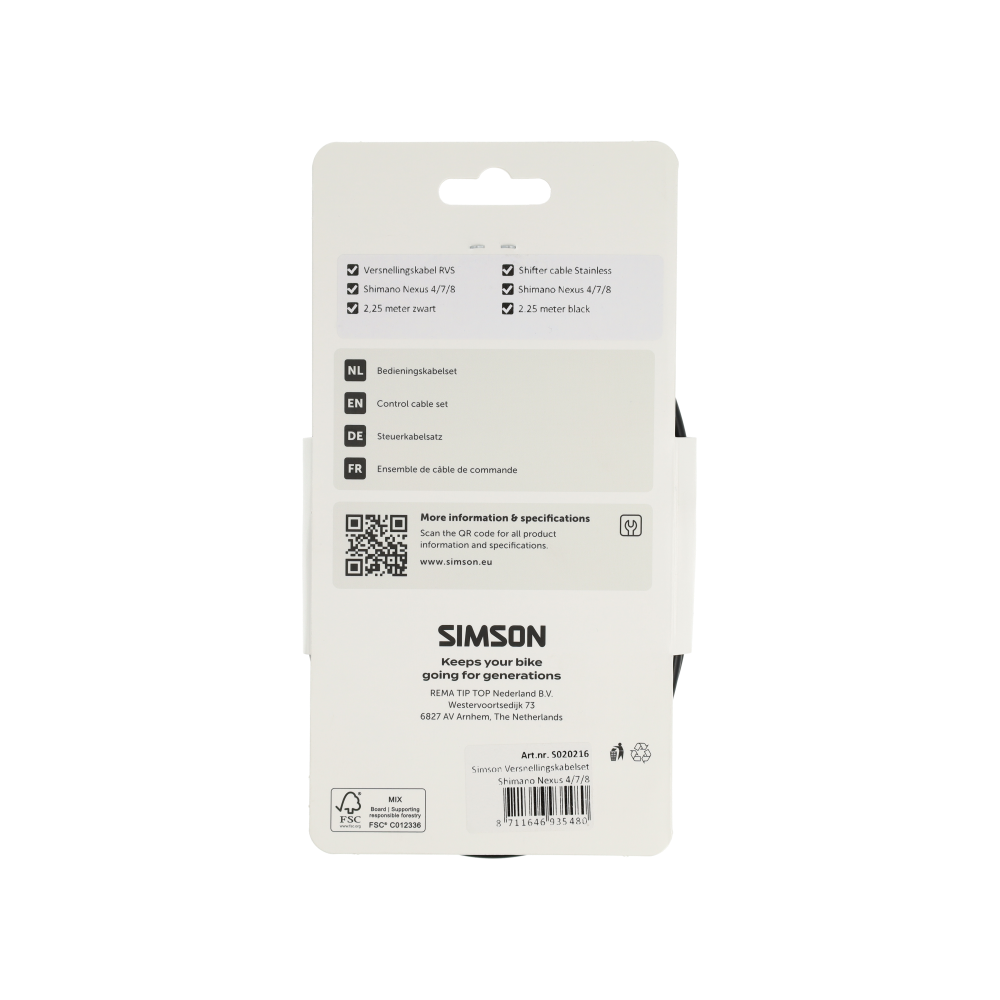 Simson Versnellingskabelset Shimano Nexus – Zwart