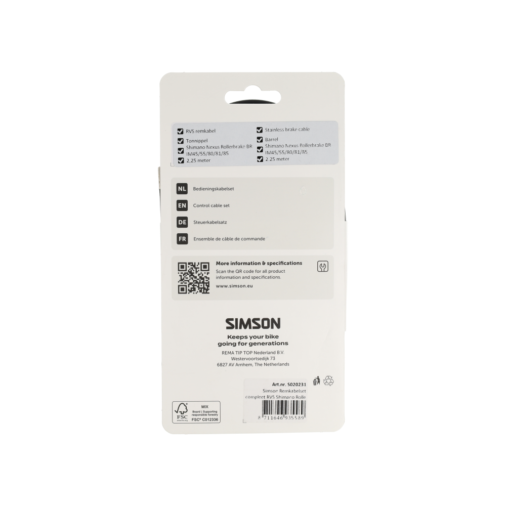 Simson Remkabelset Shimano Nexus Rollerbrake – Zwart (RVS)