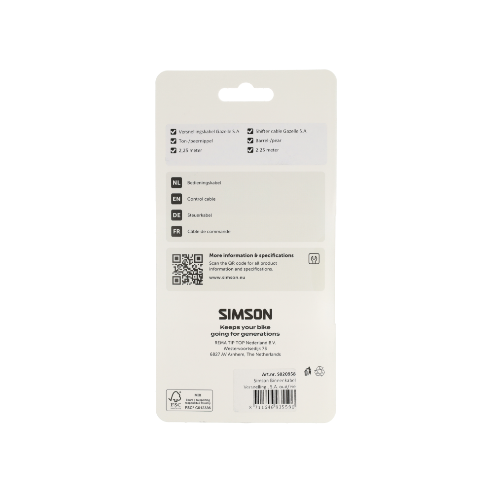 Simson Versnellingsbinnenkabel – 2.25m