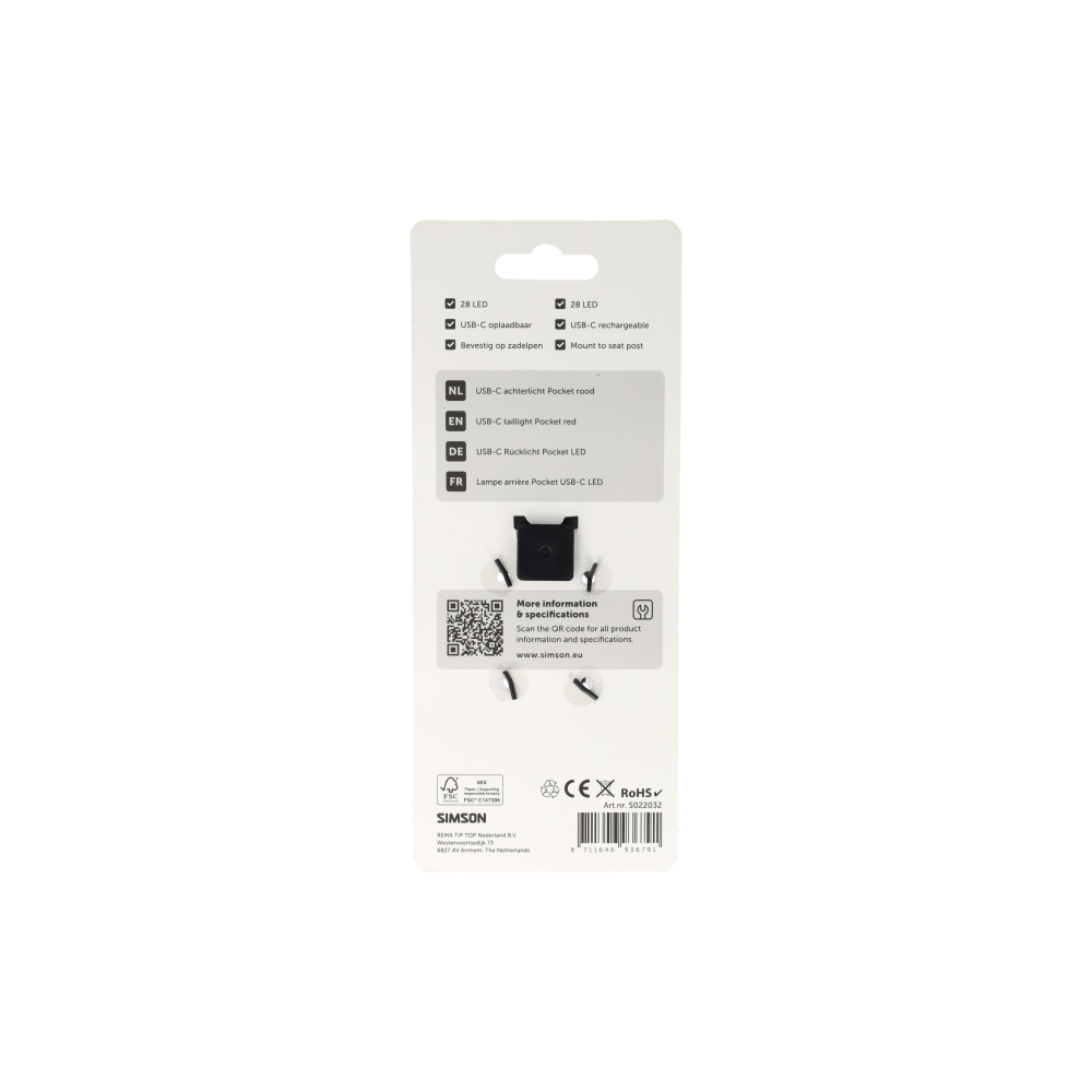 Simson Pocket LED Lamp – USB-C (Rood)