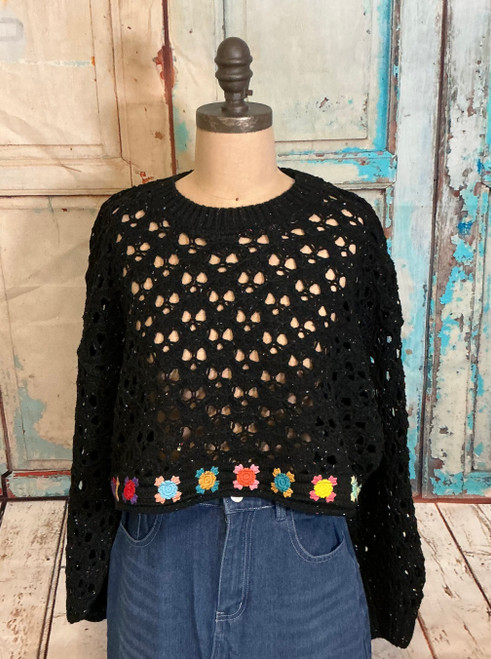 Black crochet cropped sweater