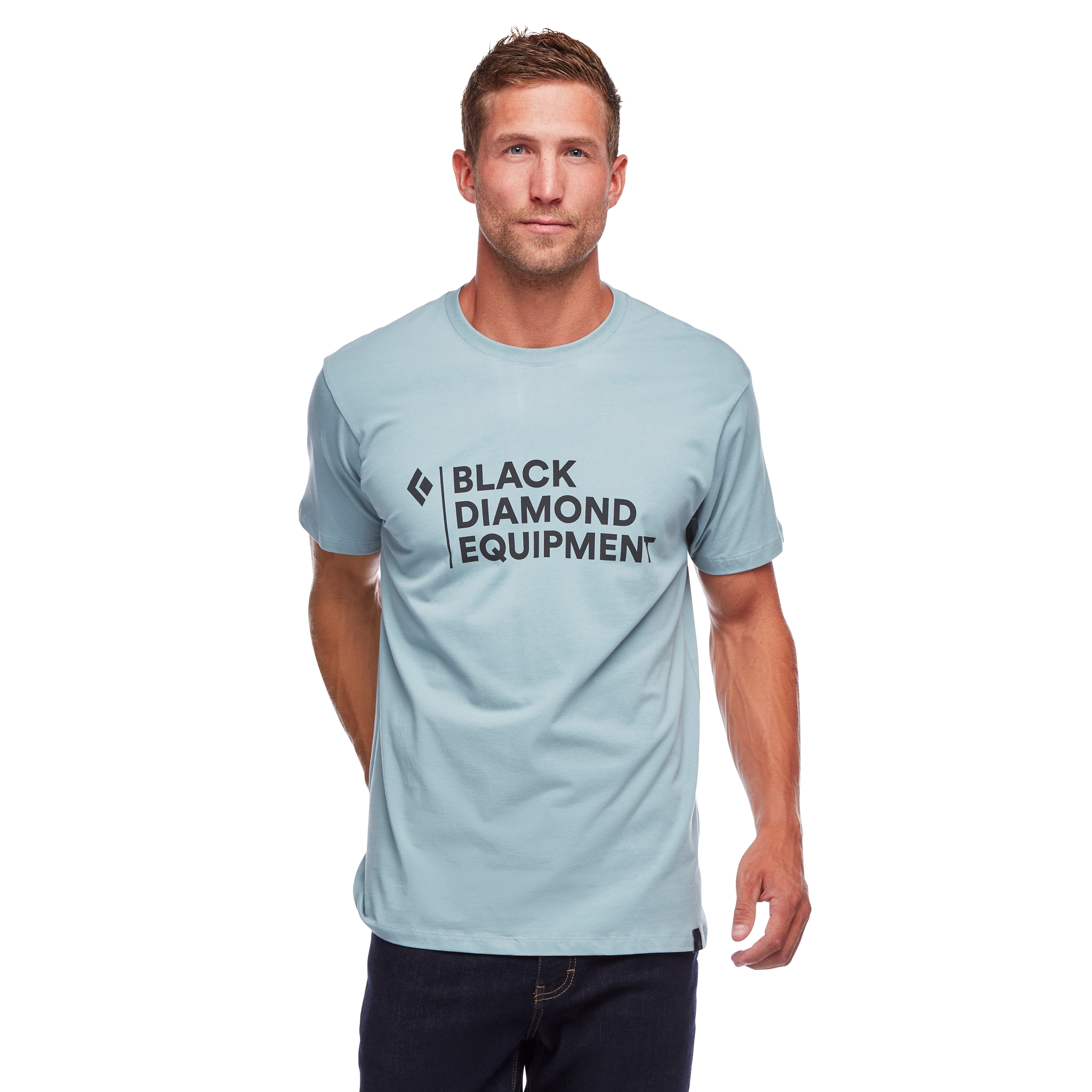 Black Diamond Equipment Men's Stacked Logo T-Shirt, Small Blue Ash