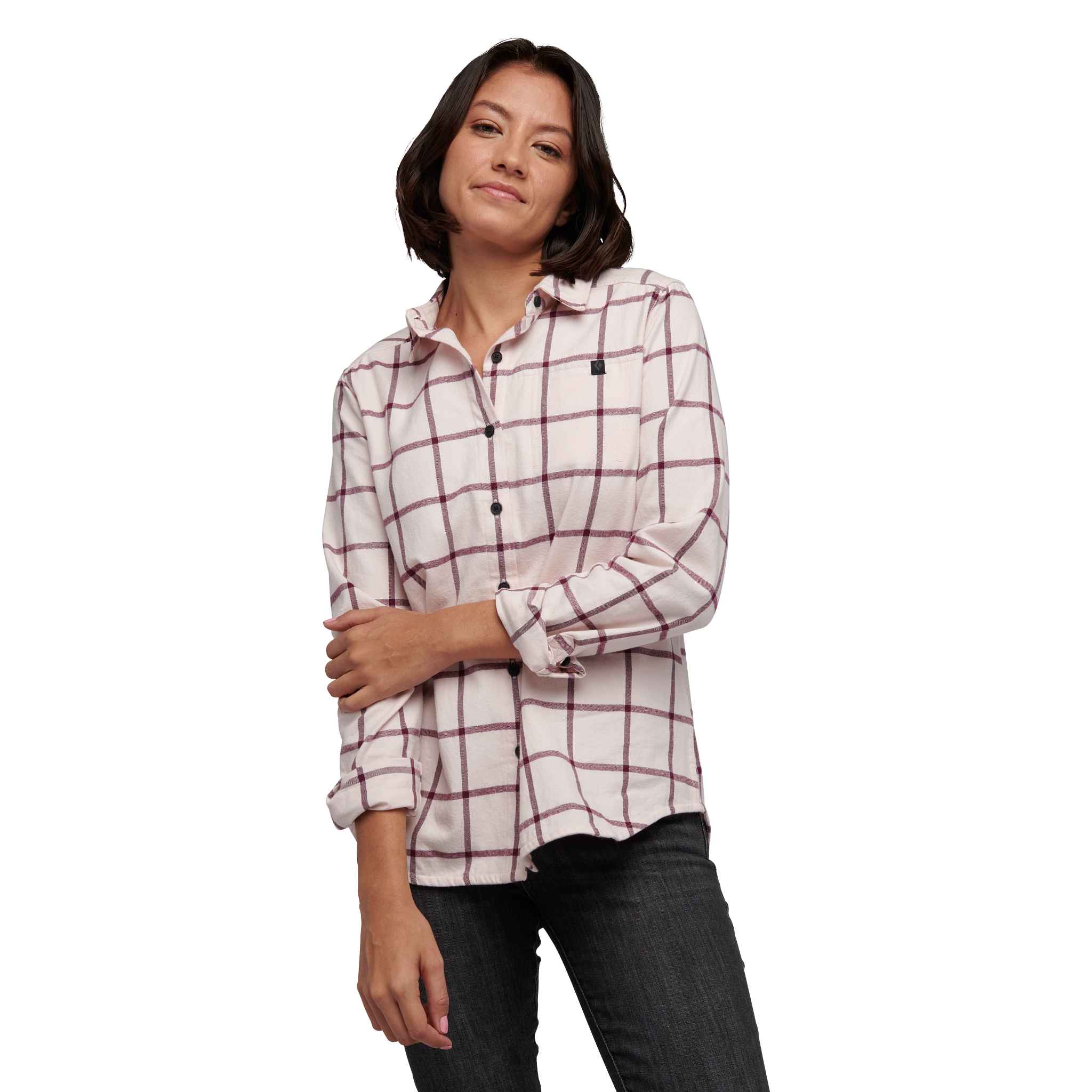 Black Diamond Equipment Women's Serenity Flannel Shirt, Large Ice Pink/Blackberry Plaid