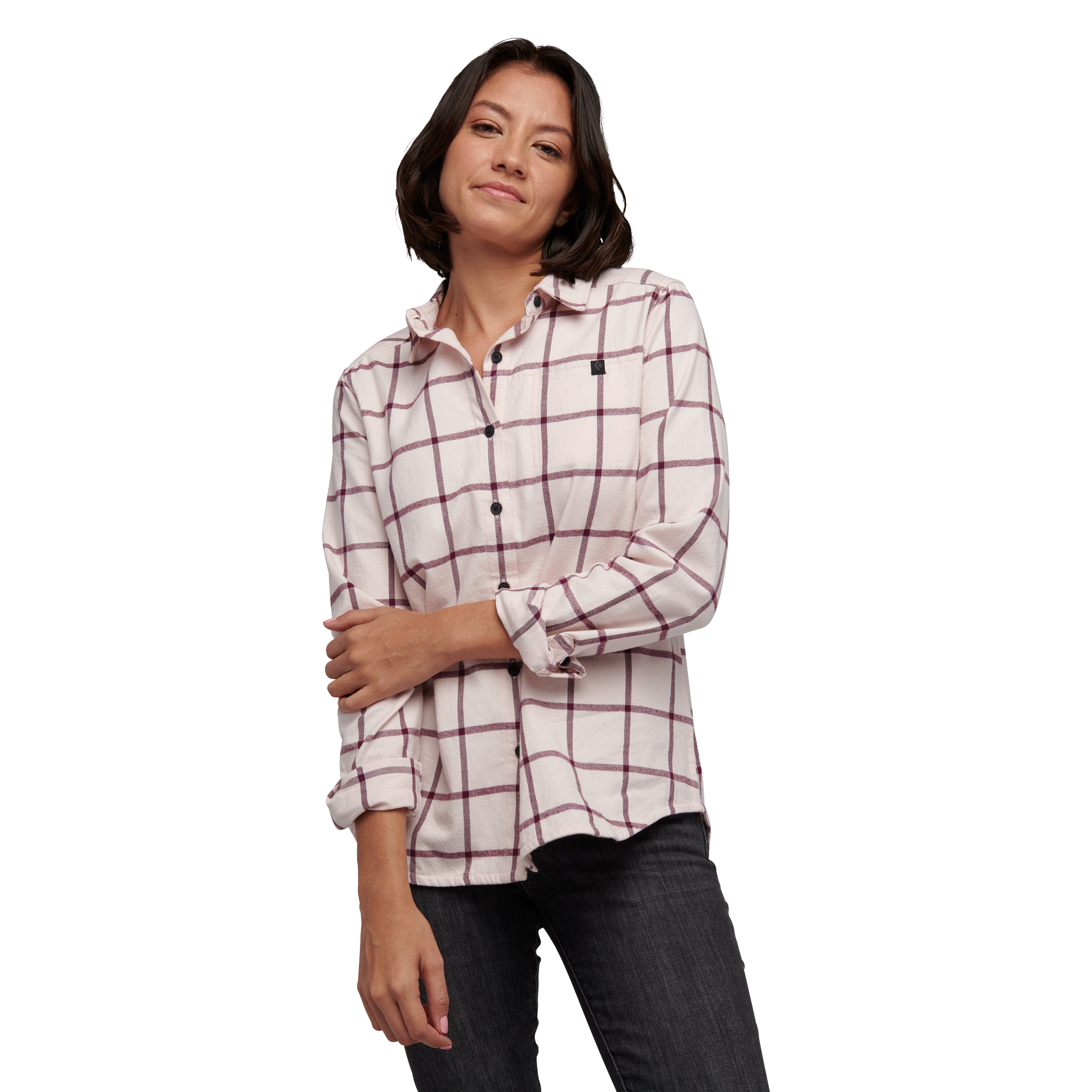 Black Diamond Equipment Women's Serenity Flannel Shirt, Small Ice Pink/Blackberry Plaid