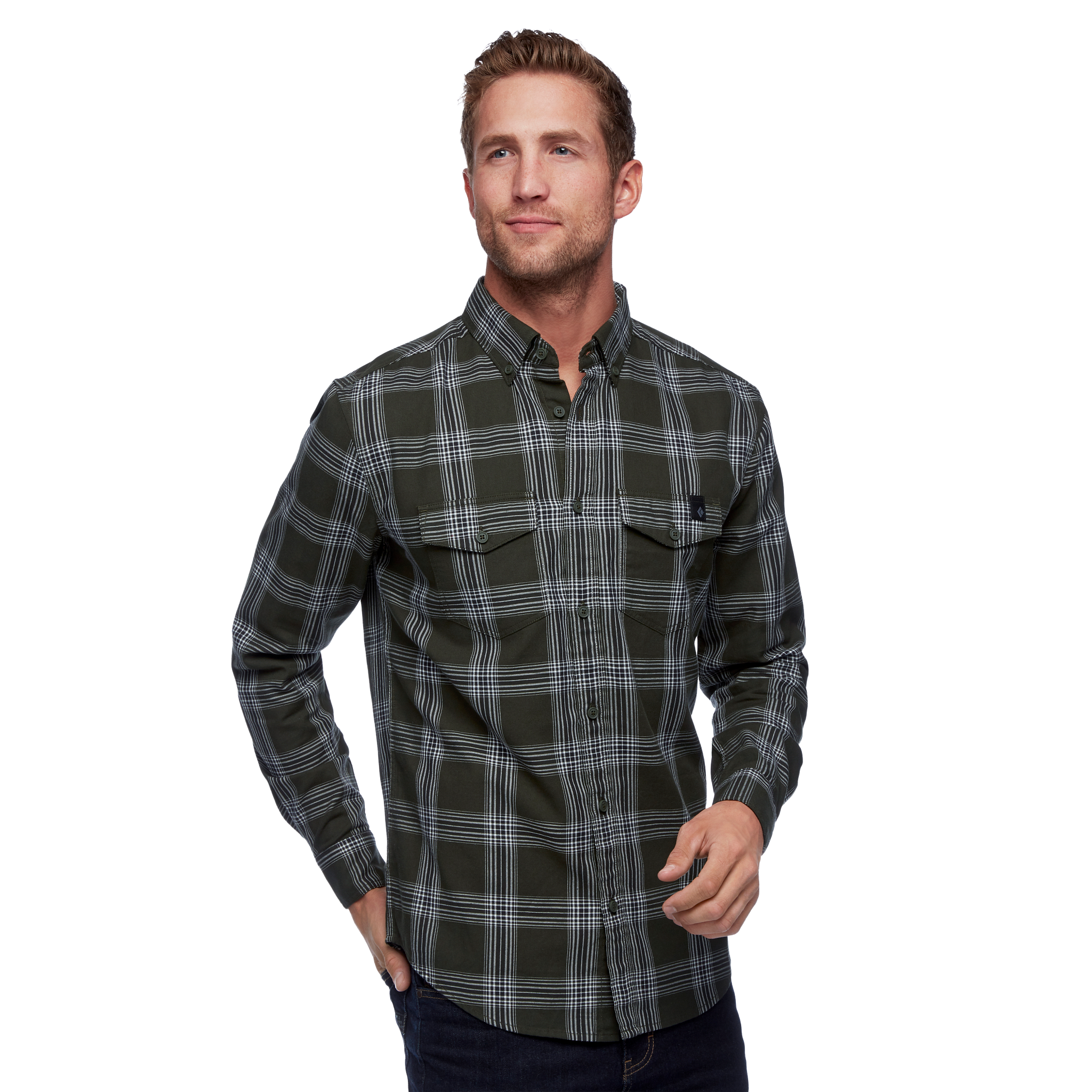 Black Diamond Equipment Men's Long Sleeve Benchmark Shirt, Small Cypress/Black/Anthracite