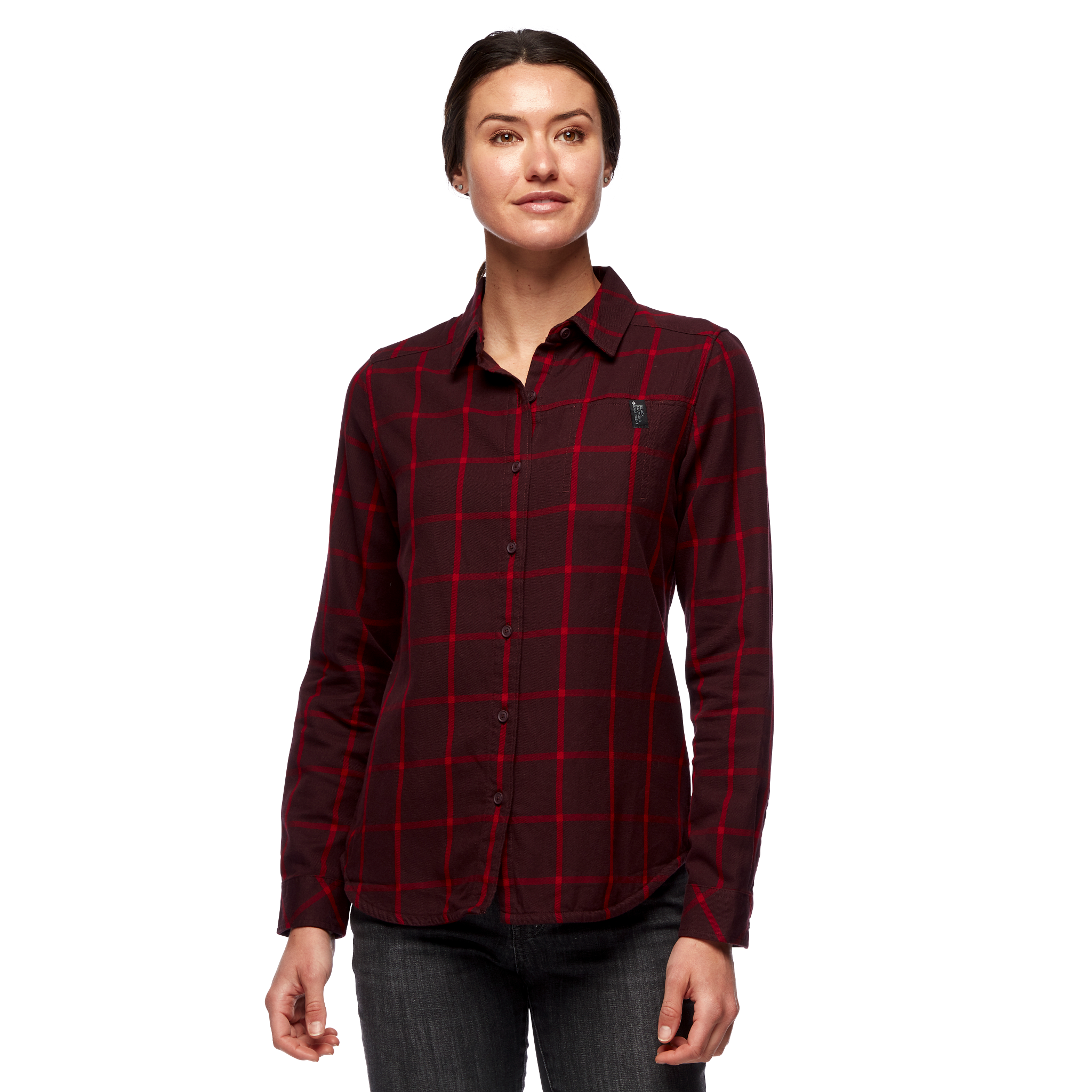 Black Diamond Equipment Women's Serenity Flannel Shirt, Large Bordeaux/Vermilion/Plaid