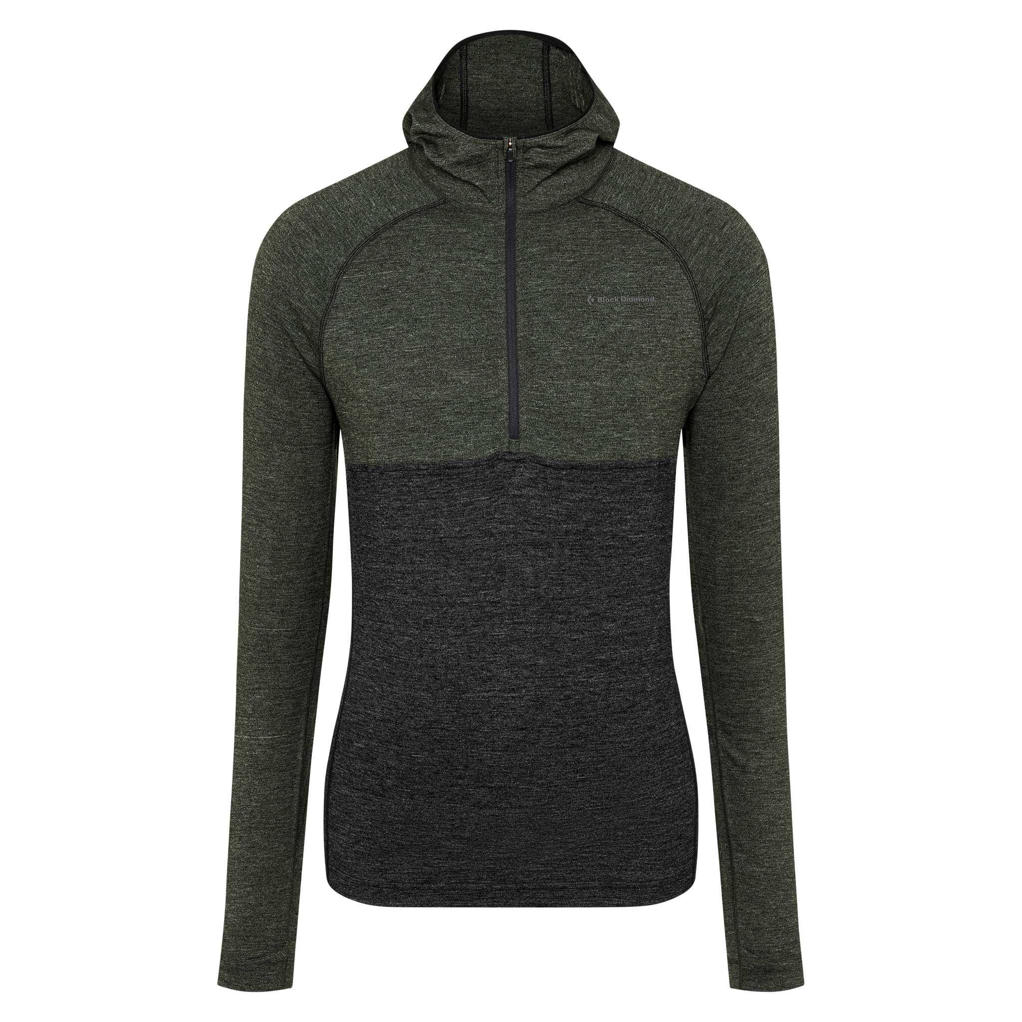 Black Diamond Equipment Men's Solution 150 Merino Baselayer Crew Half Zip Hoody, Large Black/Cypress