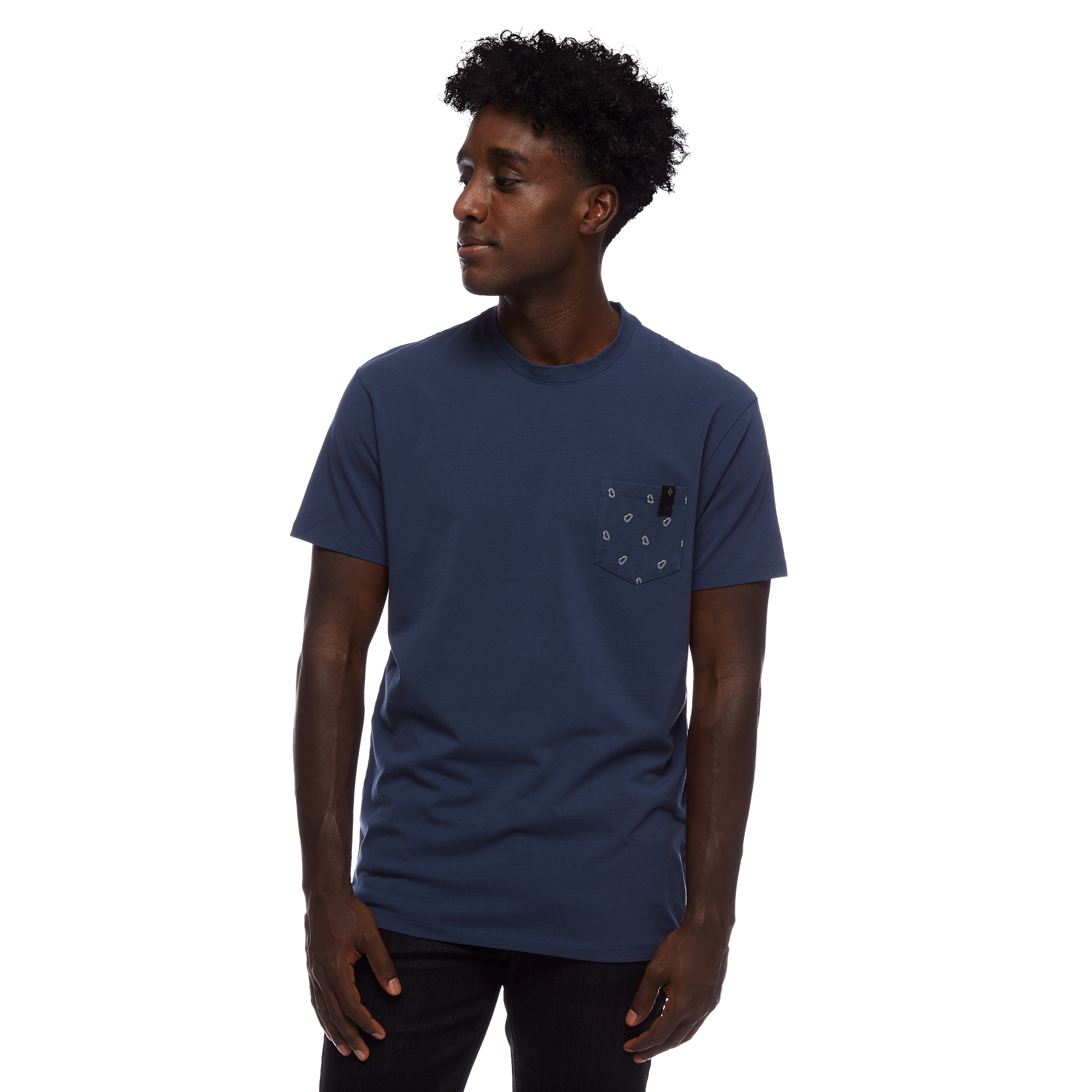 Black Diamond Equipment Men's Pocket Square T-Shirt, Small Ink Blue Carabiner Print