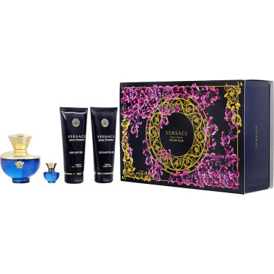 Versace Dylan Blue Set Eau De Parfum Spray 3.4 oz & Body Lotion 3.4 oz & Shower Gel 3.4 oz & Eau De Parfum 0.17 oz Mini