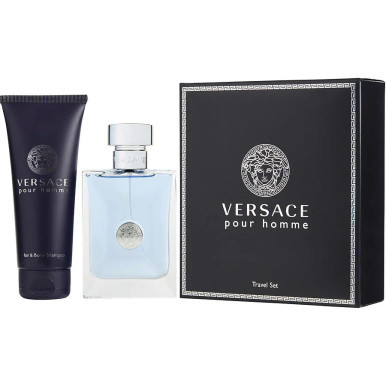 Versace Pour Homme Eau De Toilette Spray 3.4 oz & Hair And Body Shampoo 3.4 oz (Travel Offer)