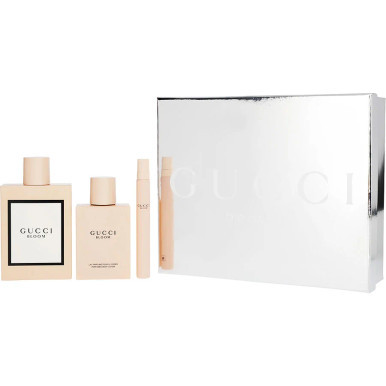 Gucci Bloom  Eau De Parfum Spray 3.3 oz & Body Lotion 3.4 oz & Eau De Parfum Spray 0.34 oz Mini