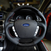 Retro Ford/FPV FG Falcon Steering Wheel Black Leather Red Stitching Carbon Fibre Flat Bottom FG-FB-RED-ST-CF