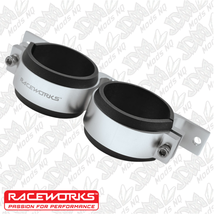 Raceworks Billet Twin External Fuel Pump Bracket 60mm Silver Suit 044