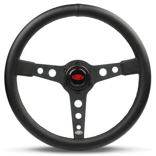 Steering Wheel Leatherette 14" Retro Black Spoke Black Stitching Steering Wheel Leatherette 14" Retro Black Spoke Black Stitching
