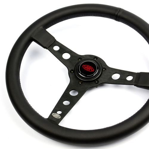Steering Wheel Leatherette 14" Retro Black Spoke Black Stitching Steering Wheel Leatherette 14" Retro Black Spoke Black Stitching
