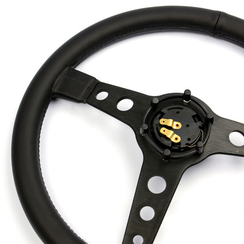 Steering Wheel Leatherette 14" Retro Black Spoke Black Stitching Steering Wheel Leatherette 14" Retro Black Spoke Black Stitching