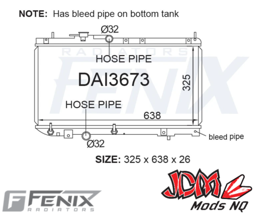 FENIX OEM Replacement Radiator Suits Daihatsu G200 - G203 Charade (638mm Core)