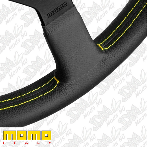 MOMO Montecarlo Black Leather With Yellow Stitching 350mm Steering Wheel MOMO Montecarlo Black Leather With Yellow Stitching 350mm Steering Wheel