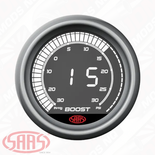 SAAS Boost and Vacuum Gauge 30inHg-30psi 52mm Muscle Digital Series 12V
