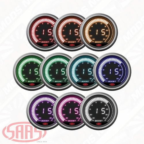 SAAS Boost and Vacuum Gauge 30inHg-30psi 52mm Muscle Digital Series 12V