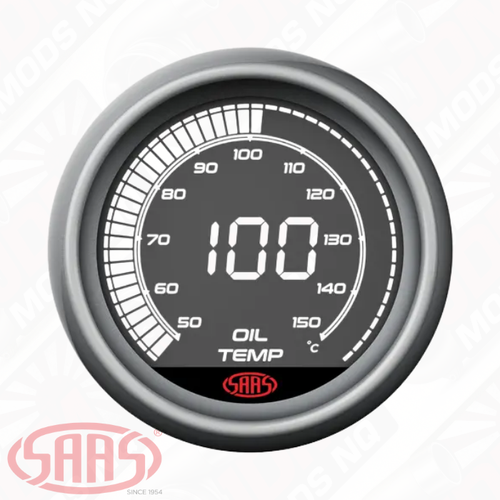 SAAS Oil Temp Gauge 50°-150° C 52mm Muscle Digital Series 12V