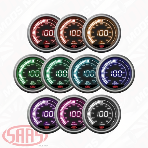 SAAS Oil Temp Gauge 50°-150° C 52mm Muscle Digital Series 12V