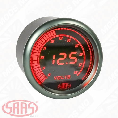 SAAS Volt Gauge 8v-18v 52mm Muscle Digital Series 12V
