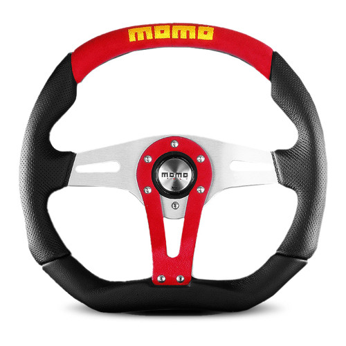 MOMO TREK Red Suede Black leather steering wheel 350MM