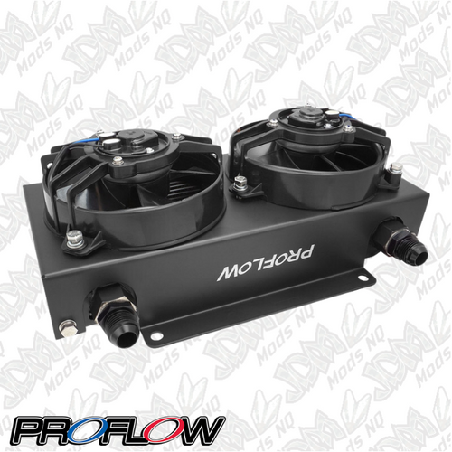 Proflow Oil Cooler Kit, Ultra Pro, 19 Row, Dual Fan 625 CFM, AN10 ORB Female, Aluminium, Black PFEOC19-DF Proflow Oil Cooler Kit, Ultra Pro, 19 Row, Dual Fan 625 CFM, AN10 ORB Female, Aluminium, Black PFEOC19-DF