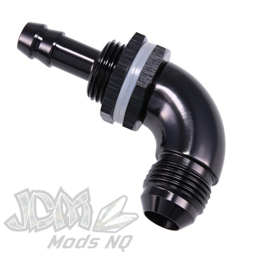 90 Degree Bulkhead Kit AN-8 Male Flare to 3/8in Barb 90 Degree Bulkhead Kit AN-8 Male Flare to 3/8in Barb