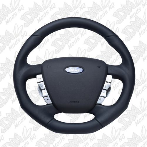 Retro Ford/FPV FG Falcon Steering Wheel Black Leather Black Stitching Flat Bottom FG-FB-BLK-ST Retro Ford/FPV FG Falcon Steering Wheel Black Leather Black Stitching Flat Bottom FG-FB-BLK-ST