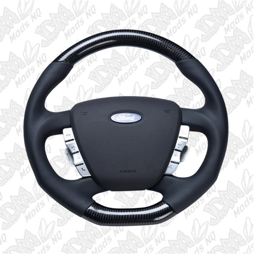 Retro Ford/FPV FG Falcon Steering Wheel Black Leather Red Stitching Carbon Fibre Flat Bottom FG-FB-RED-ST-CF Retro Ford/FPV FG Falcon Steering Wheel Black Leather Red Stitching Carbon Fibre Flat Bottom FG-FB-RED-ST-CF