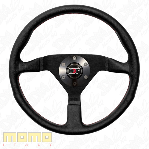 MOMO Montecarlo Black Leather With Red Stitching 350mm Steering Wheel HDT