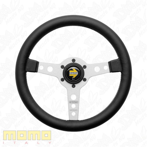 MOMO Prototipo Silver Spokes Black Leather 320mm Steering Wheel