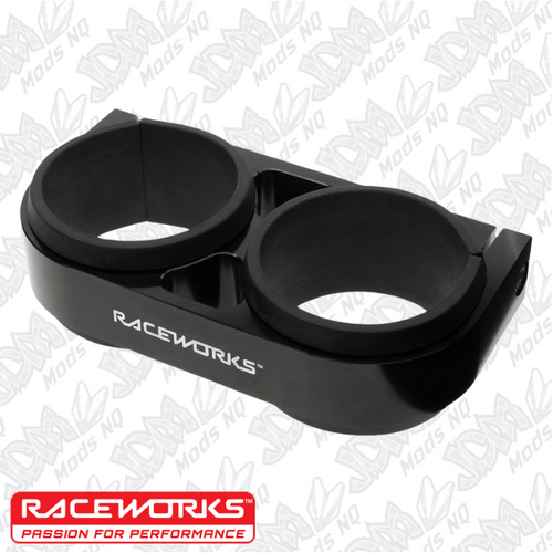 Raceworks Billet Twin External Fuel Pump Bracket 60mm Black Suit 044 Style Pumps - Suits ALY-124BK ALY-002BK